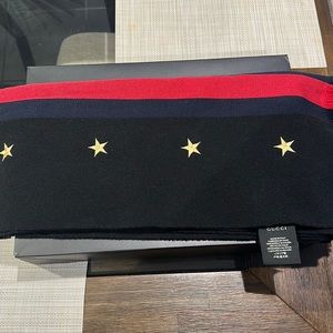Men’s Gucci Striped Embroidered Wool Cashmere Silk Blend Scarf